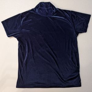 Vintage velour blue mock neck top